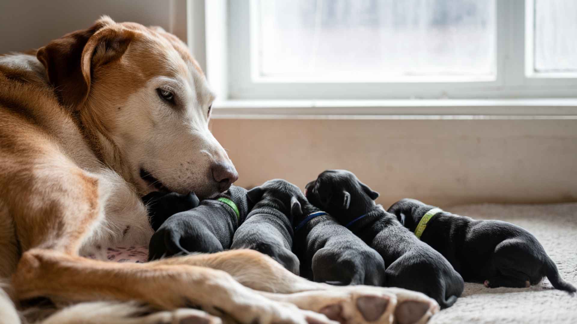 perrita descansando con cachorros